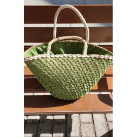CESTO MIMBRE Y FLECOS VERDE