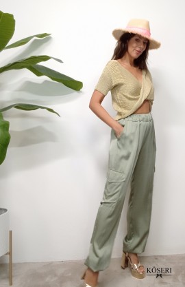 PANTALON  CLAUDIA CARGO RASO VERDE