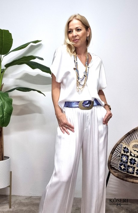 PANTALON EDURNE SUELTO RASO BLANCO 