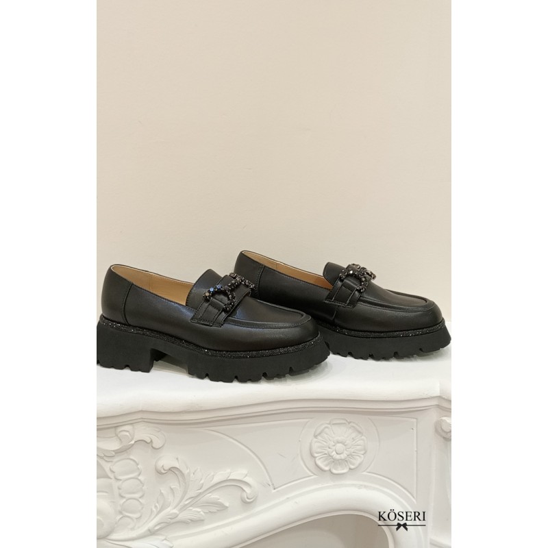 MOCASIN ALMA EN PENA PIEL NEGRO