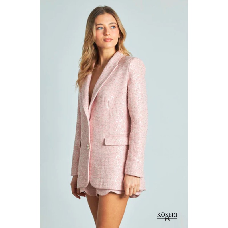 BLAZER LENTEJUELAS BOTON JOYA ROSA