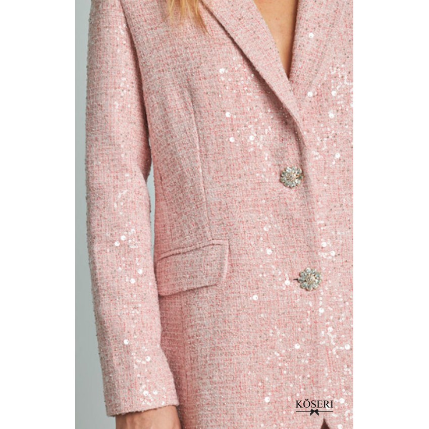 BLAZER LENTEJUELAS BOTON JOYA ROSA