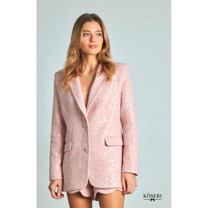 BLAZER LENTEJUELAS BOTON JOYA ROSA