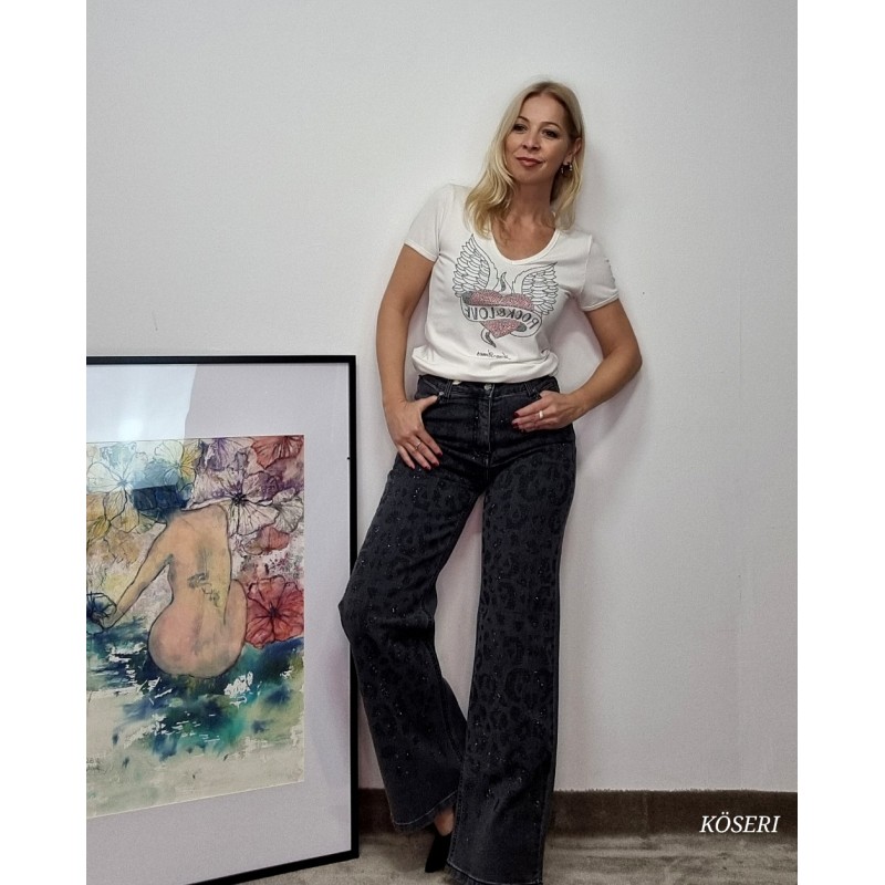 PANTALON VAQUERO GRIS CRISTALES NEGRO