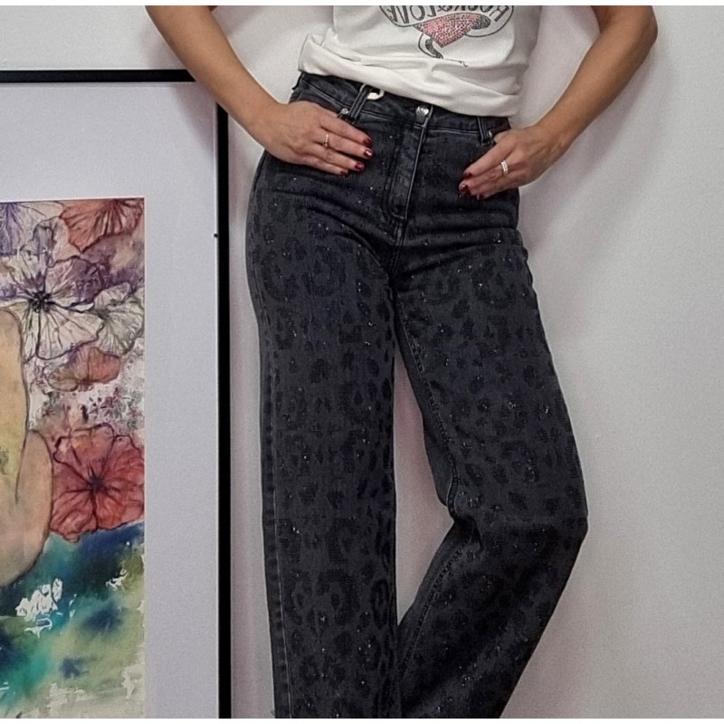 PANTALON VAQUERO GRIS CRISTALES NEGRO