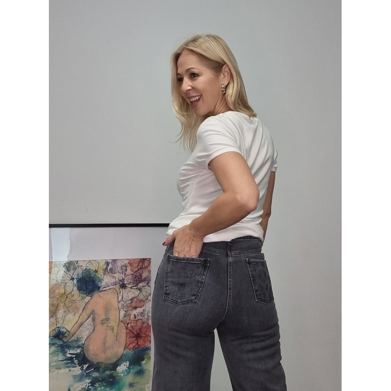 PANTALON VAQUERO GRIS CRISTALES NEGRO