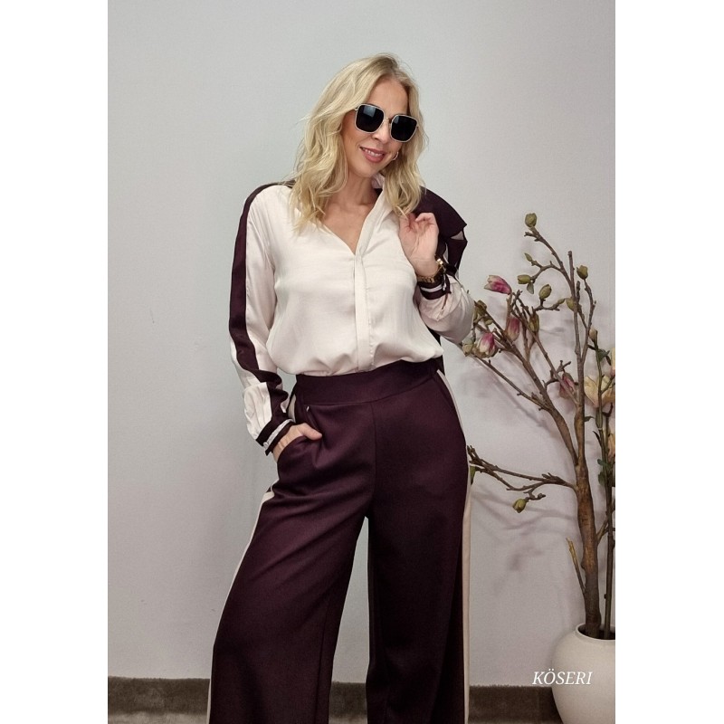 BLUSA BEIGE CON BANDA BURDEOS