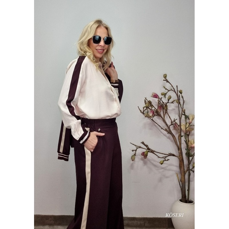 BLUSA BEIGE CON BANDA BURDEOS