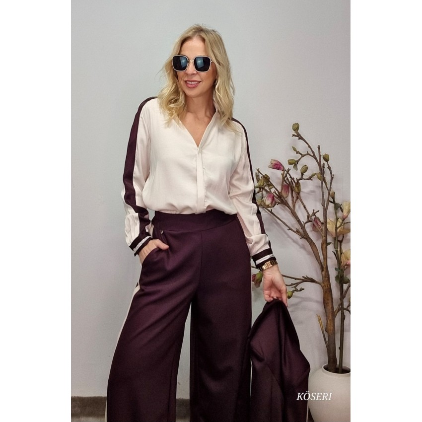 BLUSA BEIGE CON BANDA BURDEOS