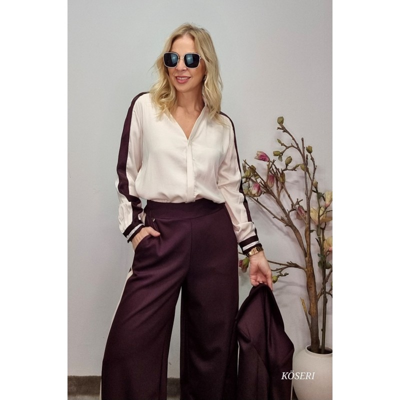 BLUSA BEIGE CON BANDA BURDEOS