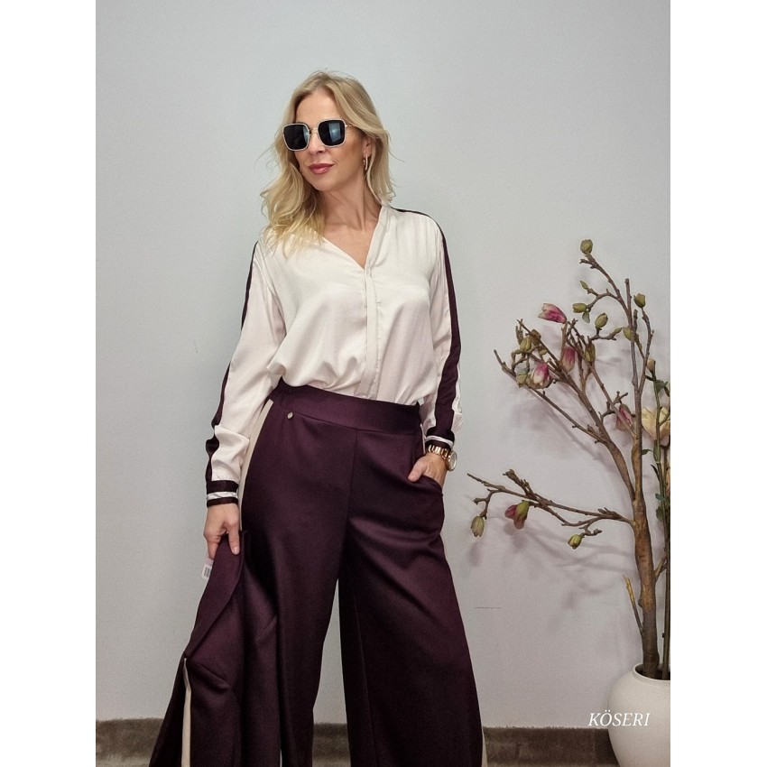 BLUSA BEIGE CON BANDA BURDEOS