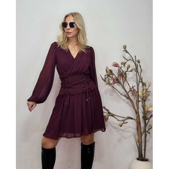 VESTIDO BURDEOS CORSE LAZOS SEMIELASTICO