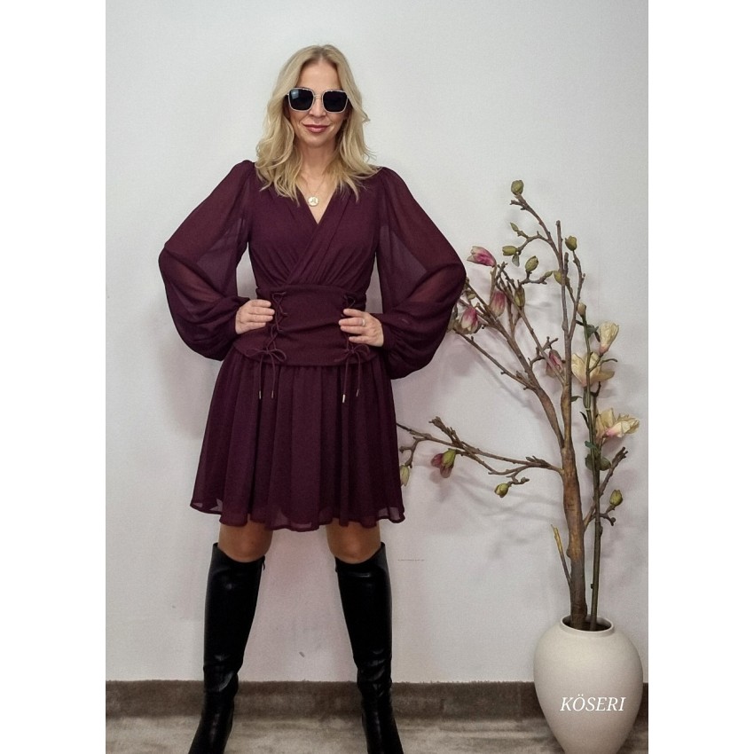 VESTIDO BURDEOS CORSE LAZOS SEMIELASTICO