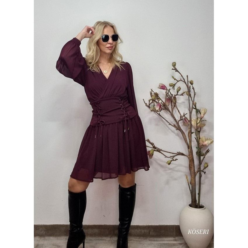 VESTIDO BURDEOS CORSE LAZOS SEMIELASTICO