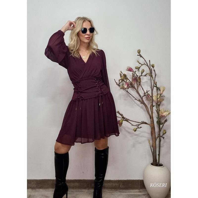 VESTIDO BURDEOS CORSE LAZOS SEMIELASTICO