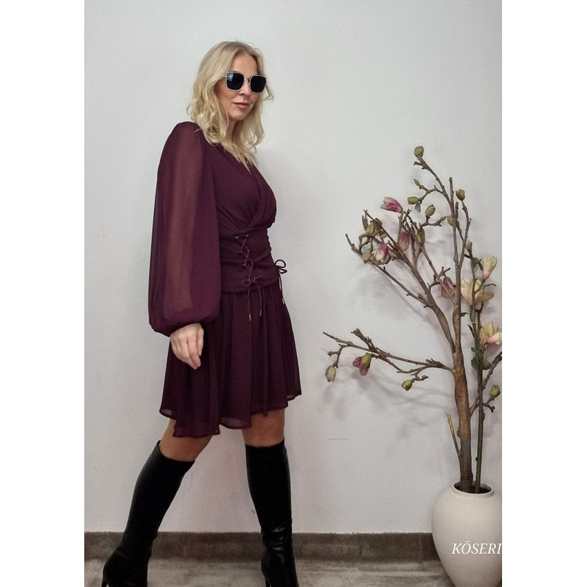 VESTIDO BURDEOS CORSE LAZOS SEMIELASTICO