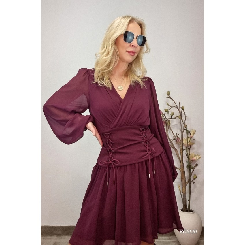 VESTIDO BURDEOS CORSE LAZOS SEMIELASTICO