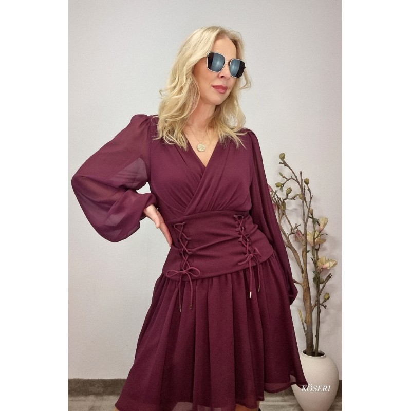 VESTIDO BURDEOS CORSE LAZOS SEMIELASTICO