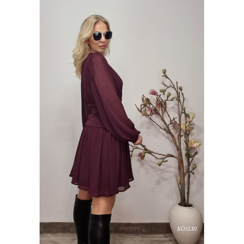 VESTIDO BURDEOS CORSE LAZOS SEMIELASTICO