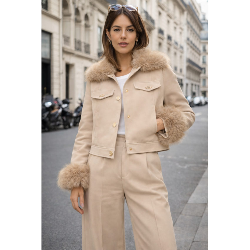 CAZADORA BIKER PELO BEIGE