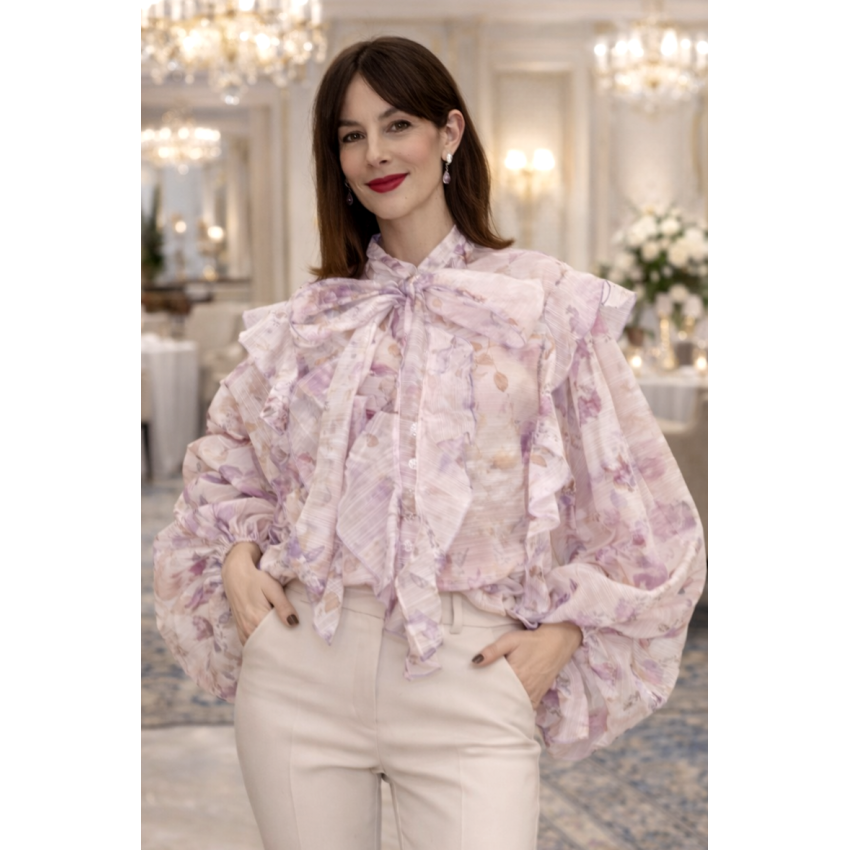 BLUSA ORGANZA FLORES LILA