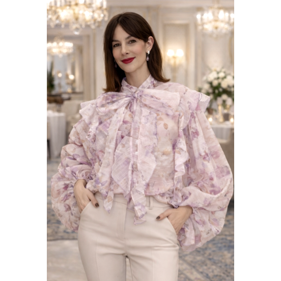BLUSA ORGANZA FLORES LILA