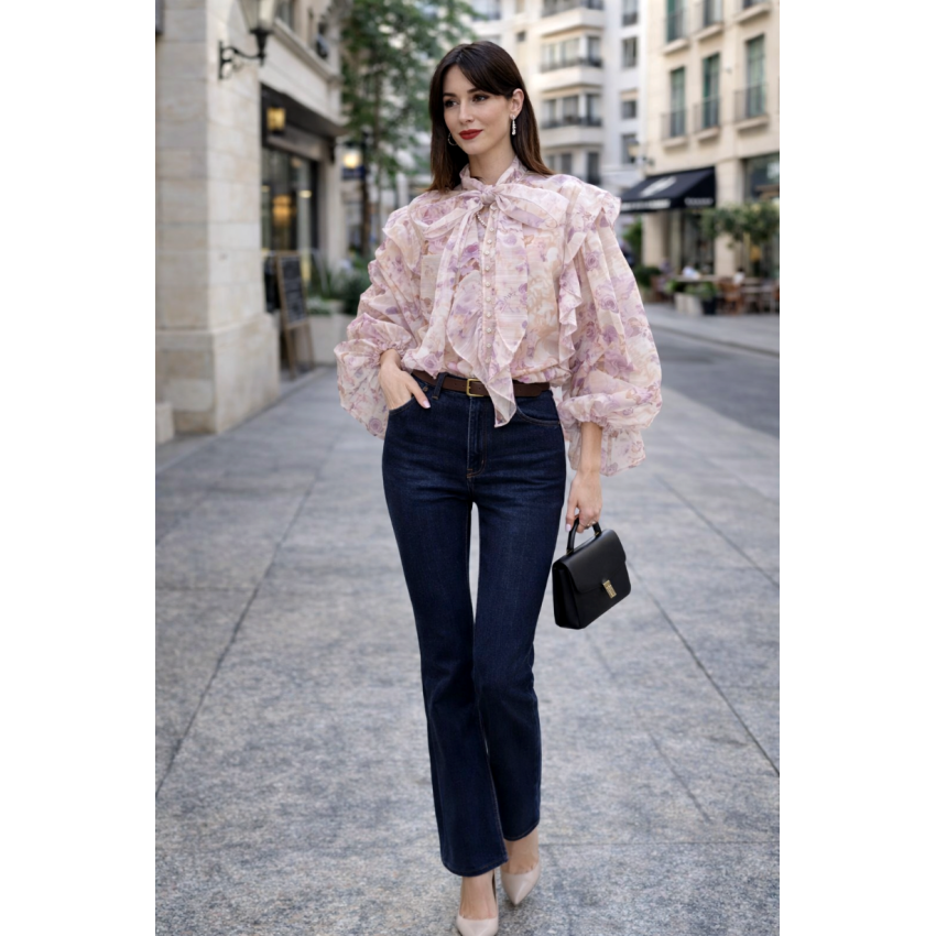 BLUSA ORGANZA FLORES LILA