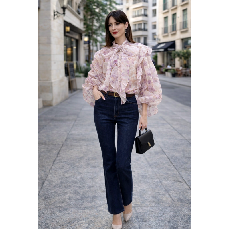 BLUSA ORGANZA FLORES LILA
