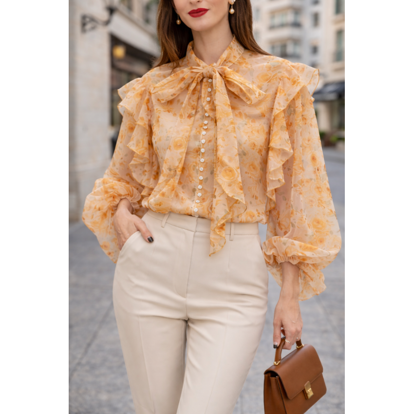 BLUSA ORGANZA FLORES NARANJA