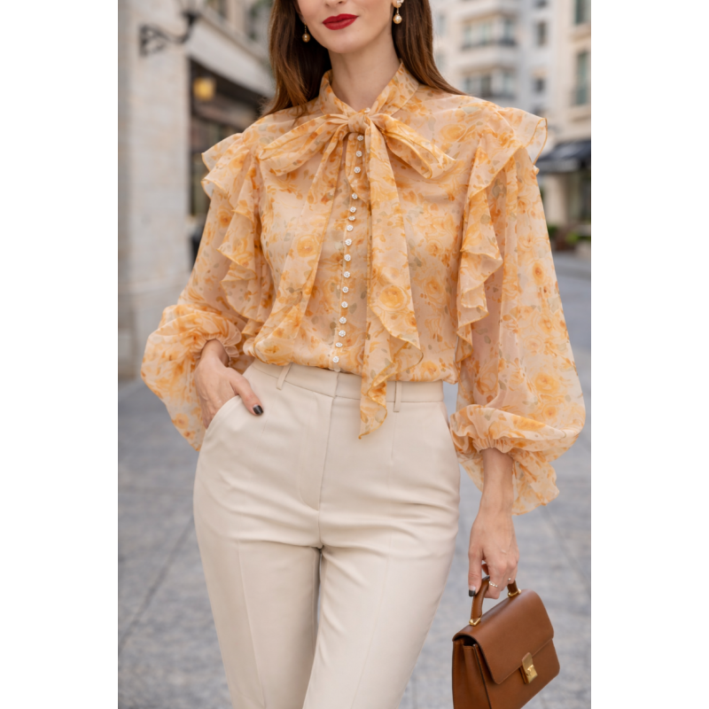 BLUSA ORGANZA FLORES NARANJA