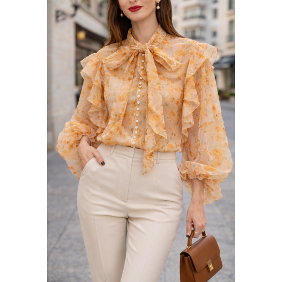 BLUSA ORGANZA FLORES NARANJA