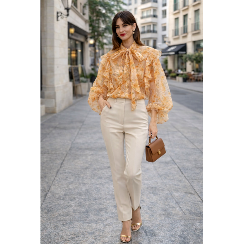 BLUSA ORGANZA FLORES NARANJA