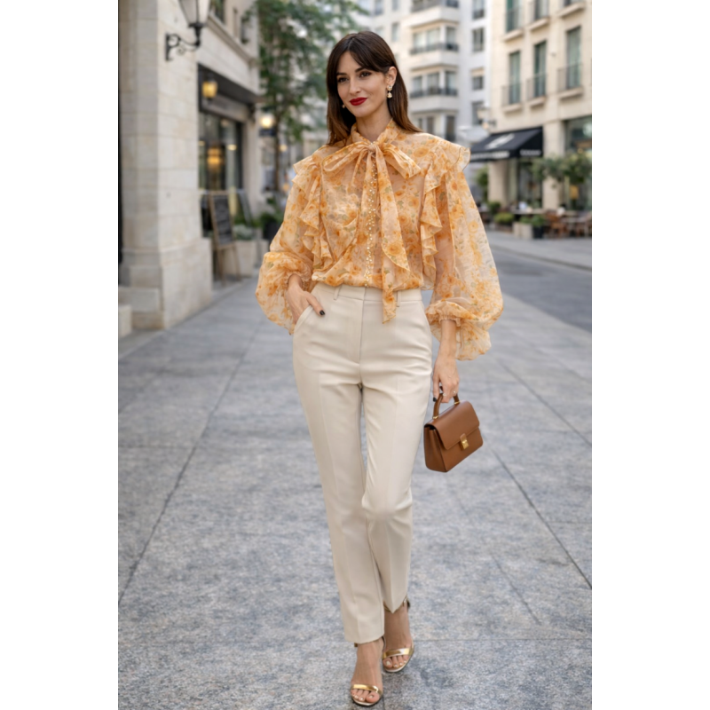 BLUSA ORGANZA FLORES NARANJA