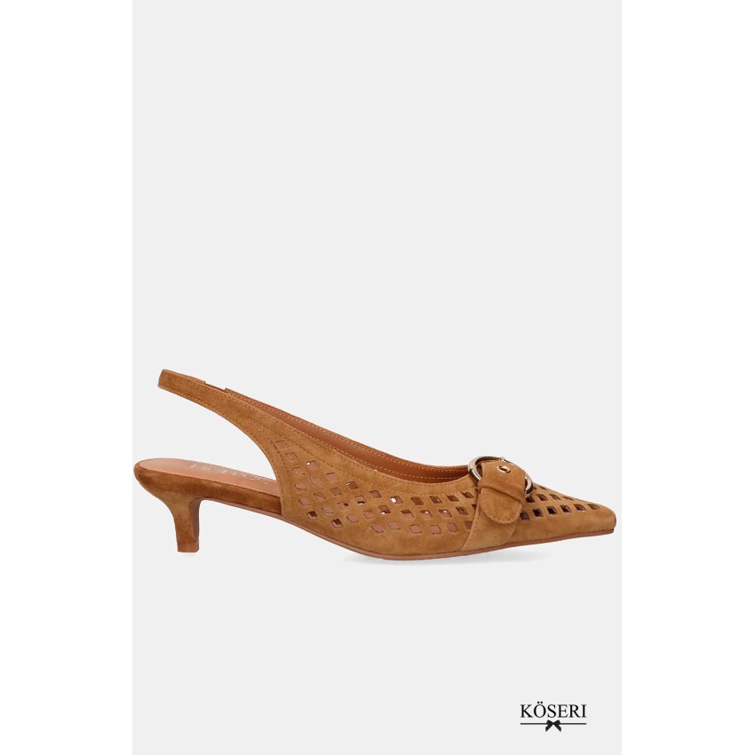 ZAPATO TACON DESTALONADO CALADO NINA CAMEL