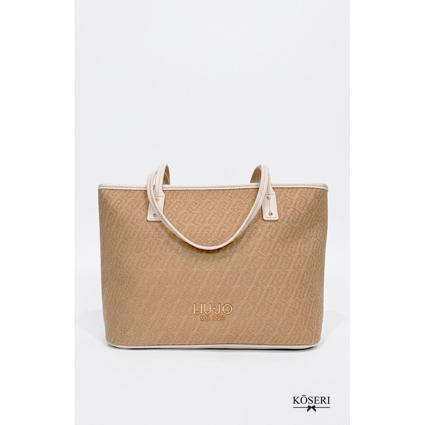 BOLSO EVRIM BEIGE CON LOGO GRANDE