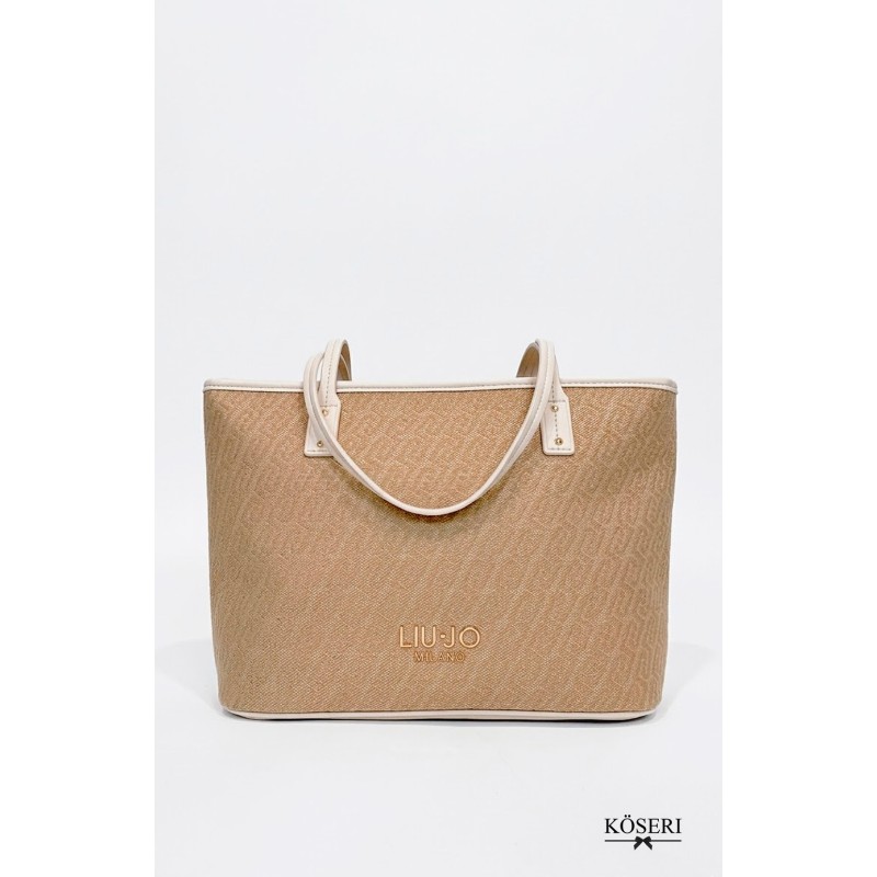 BOLSO EVRIM BEIGE CON LOGO GRANDE