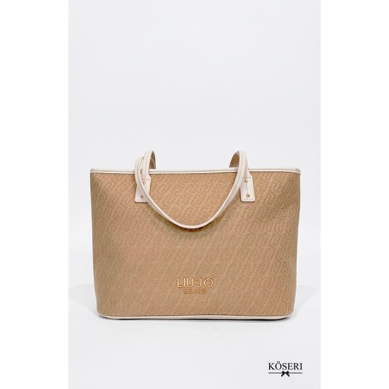BOLSO EVRIM BEIGE CON LOGO GRANDE