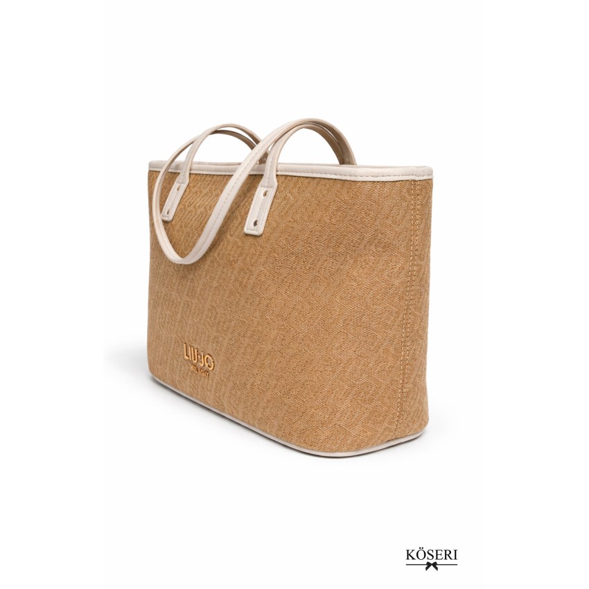 BOLSO EVRIM BEIGE CON LOGO GRANDE