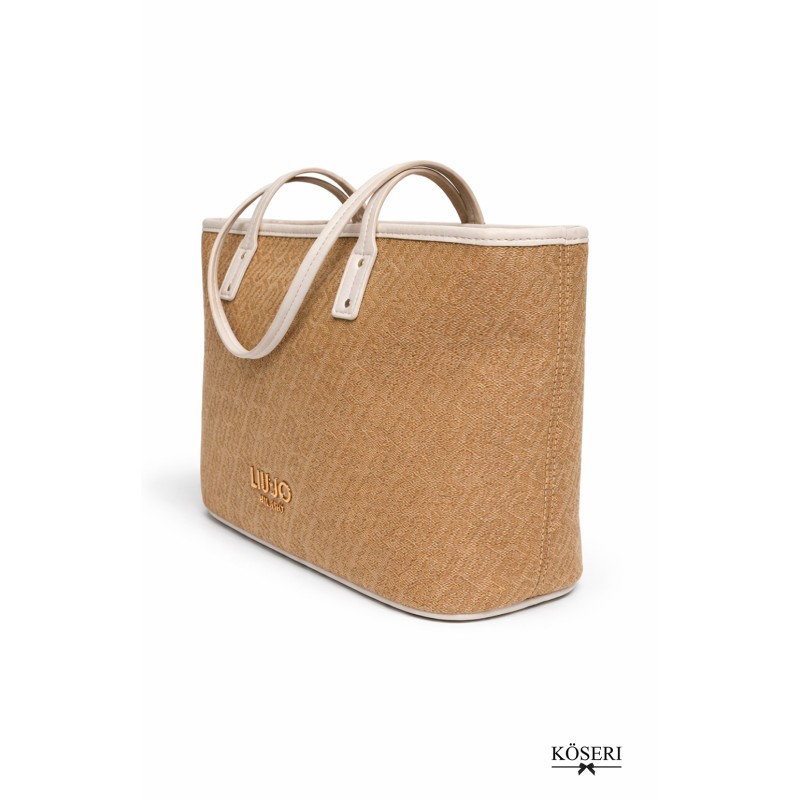 BOLSO EVRIM BEIGE CON LOGO GRANDE