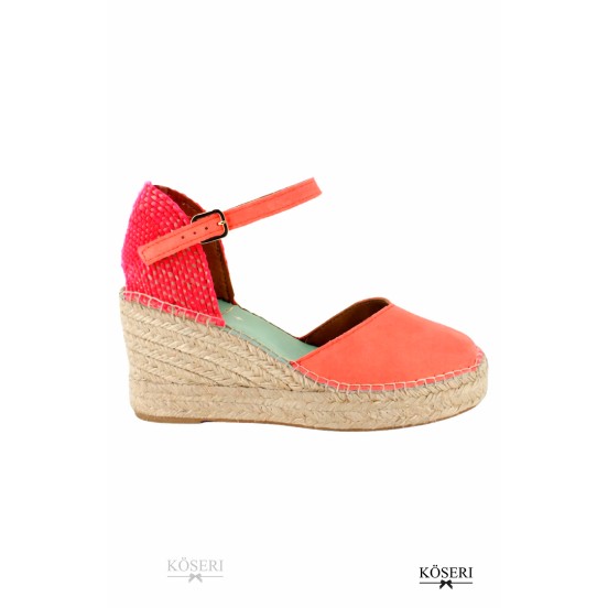 ALPARGATA CUÑA MEDIA CORAL FLUOR CON PULSERA STAR LOVE. LIBRA 19