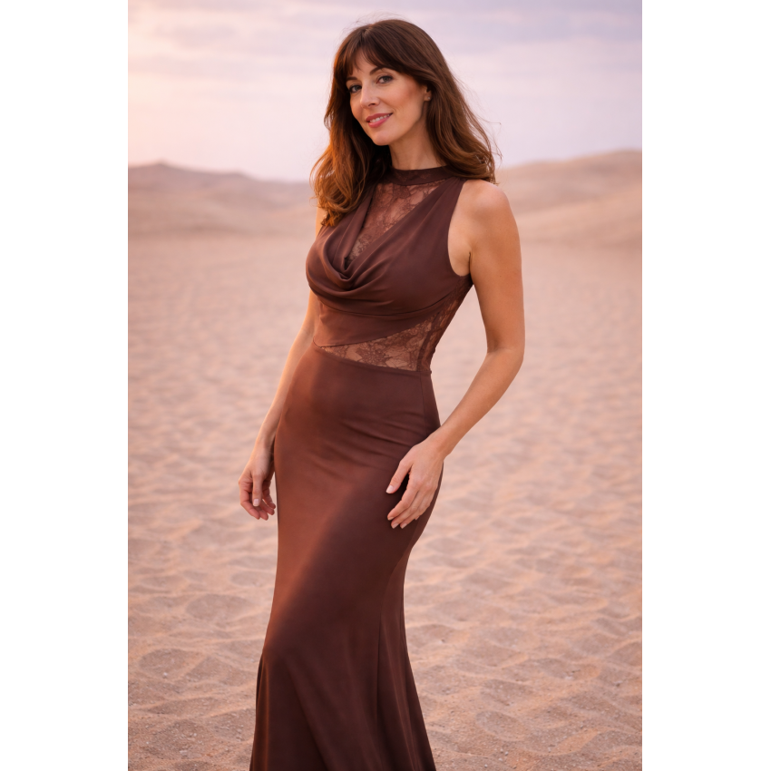 VESTIDO CHOCOLATE ENCAJE