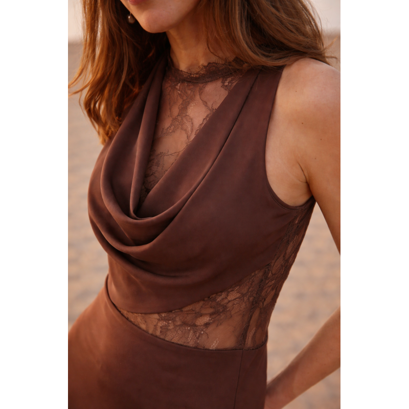 VESTIDO CHOCOLATE ENCAJE