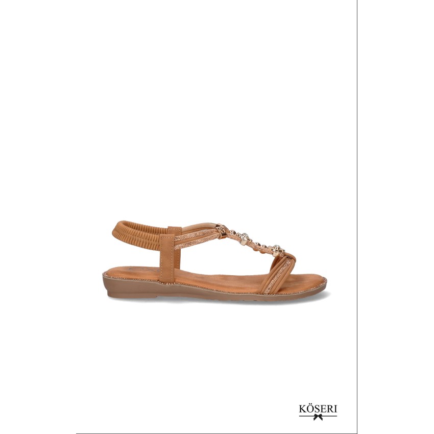 SANDALIA PLANA CRISTALES CAMEL