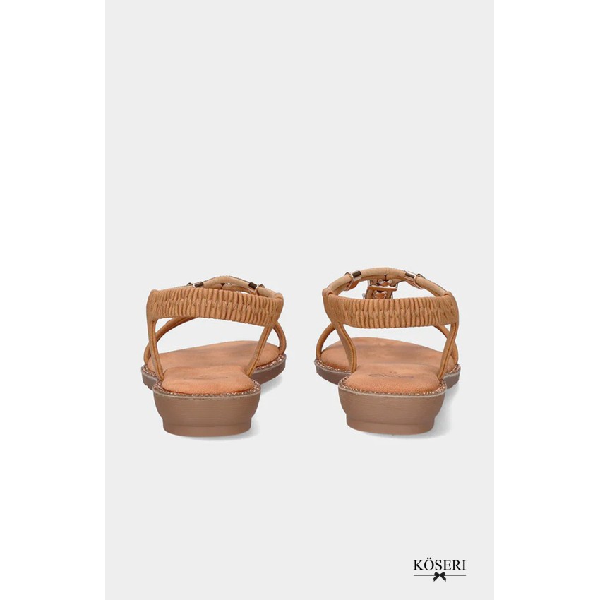 SANDALIA PLANA CRISTALES CAMEL