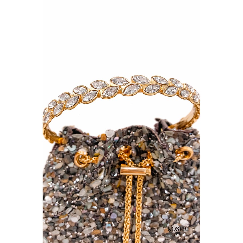 BOLSO SAQUITO PIEDRAS NEGRO