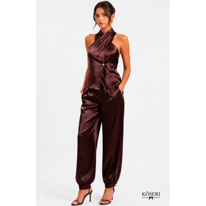 PANTALON SATINADO MARRON