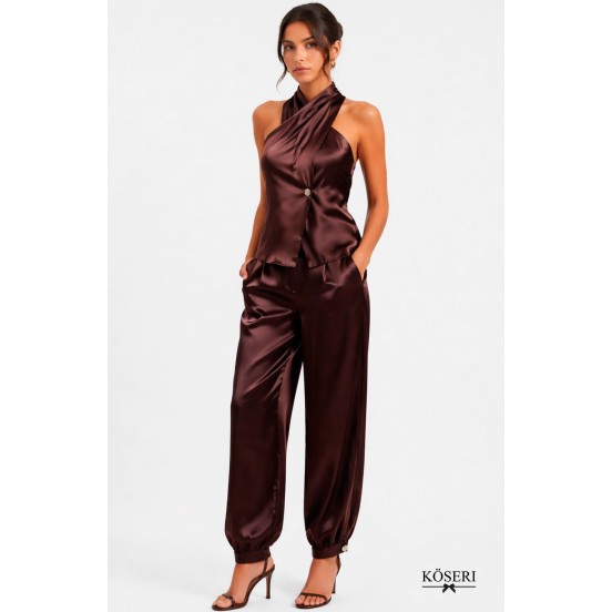 PANTALON SATINADO MARRON