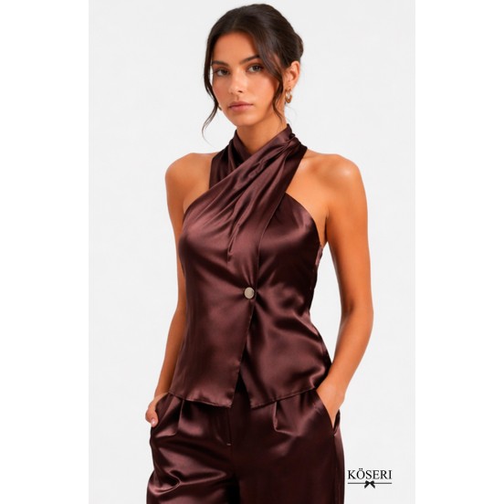 TOP SATINADO MARRON