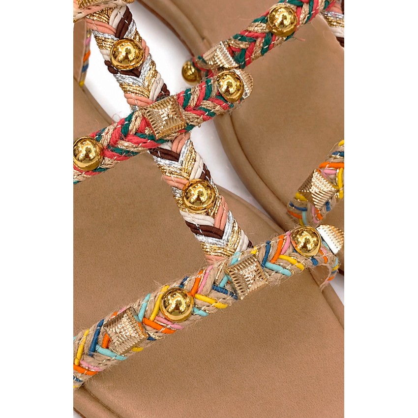 SANDALIA PLANA CON PULSERA MULTICOLOR