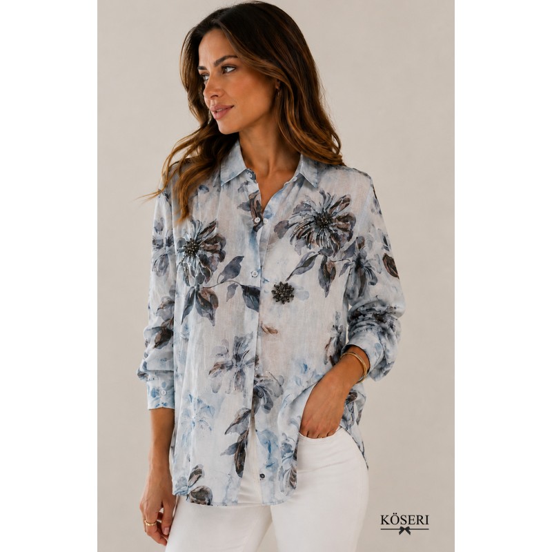 BLUSA CRYSTAL FLORES AZUL